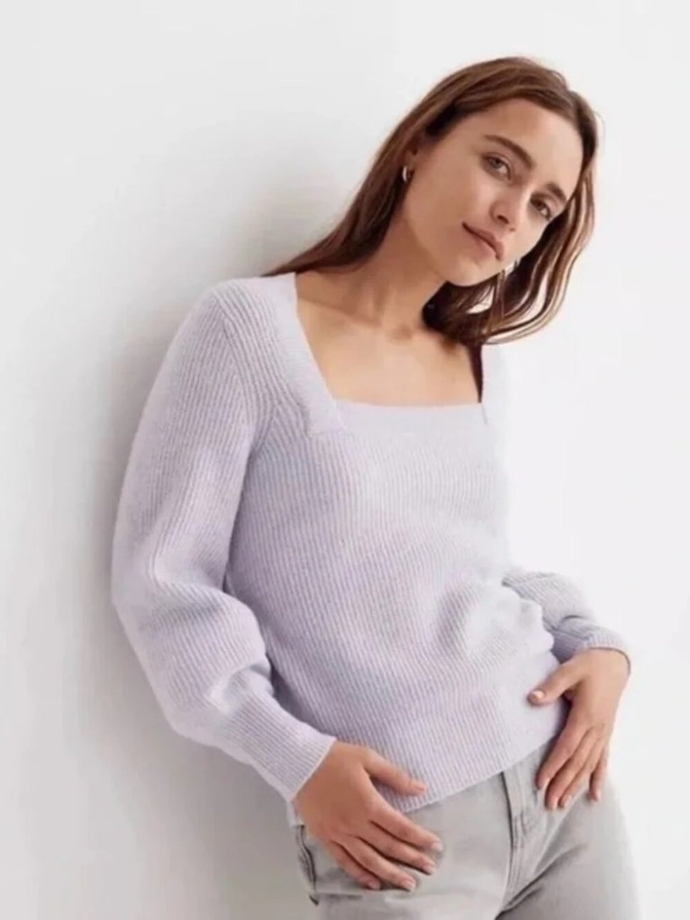 Madewell Light Purple Melwood Square Neck Wool Blend Sweater